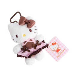 Sanrio Hello Kitty Caramel Pink Ribbon Dress Plush Keychain